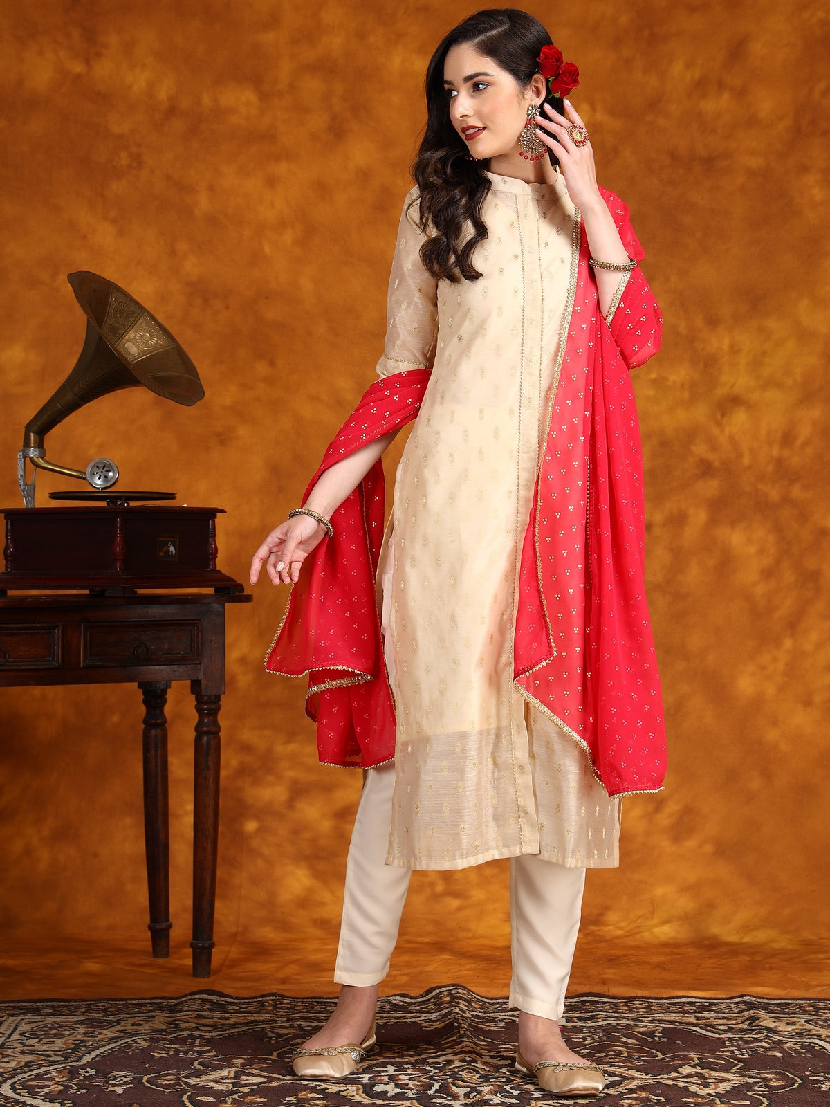 Chanderi Woven Kurta Pant and Dupatta Set