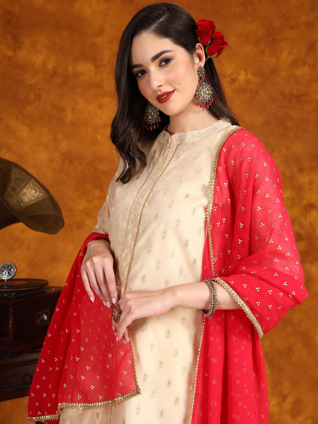 Chanderi Woven Kurta Pant and Dupatta Set