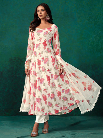 Youthnic Women's Georgette Floral Print Anarkali Kurta Pant With Dupatta Set