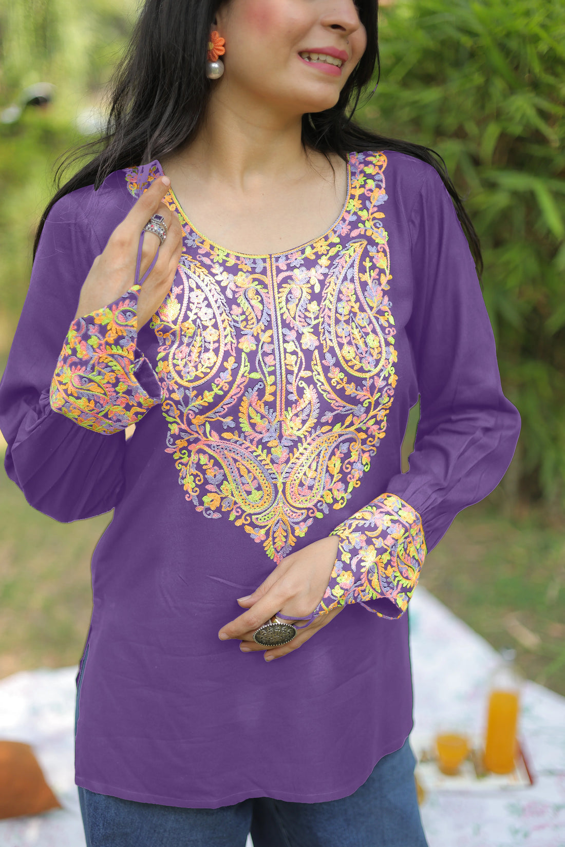 Dusty Purple Viscose Rayon Yoke Embroidery Short Kurti