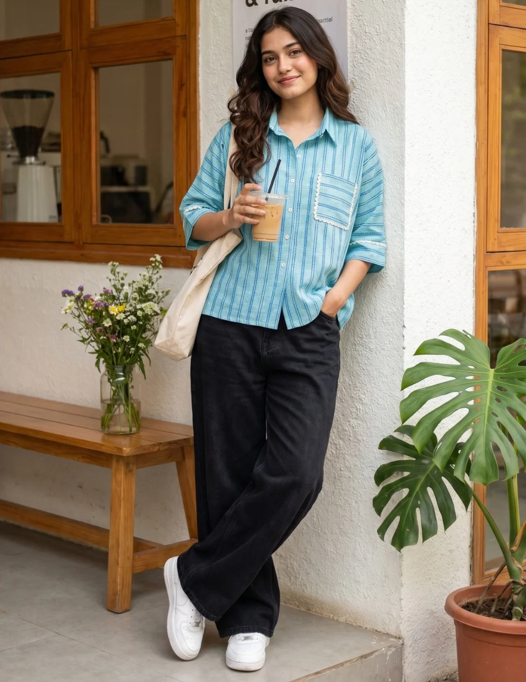 Rama Cotton Blend Pocket Shirt Style Boxy Top