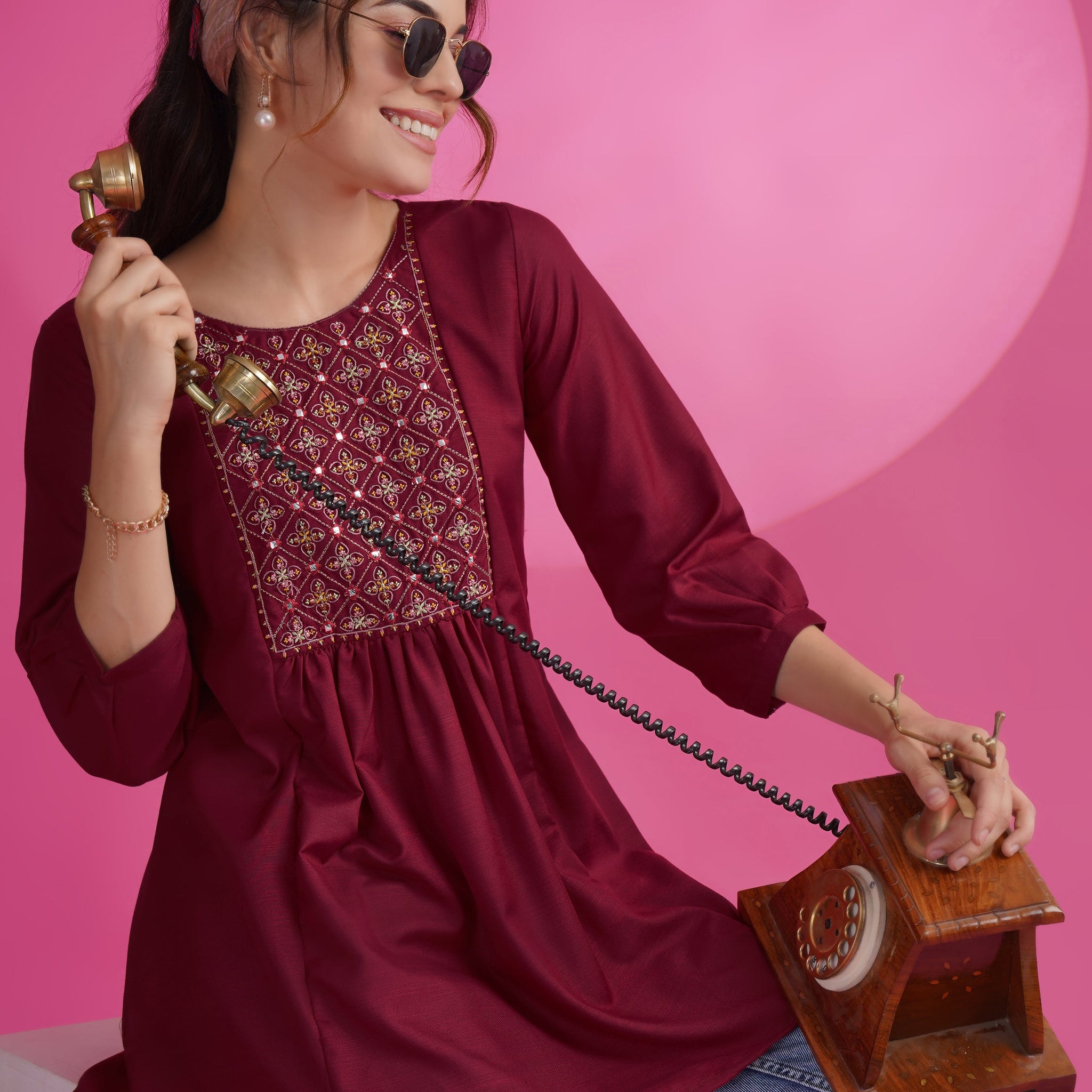 Cotton Rayon Embroidered Patch Work A-line Kurta