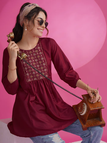 Cotton Rayon Embroidered Patch Work A-line Kurta