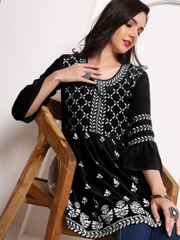 Georgette Chikankari Embroidered Short Kurti