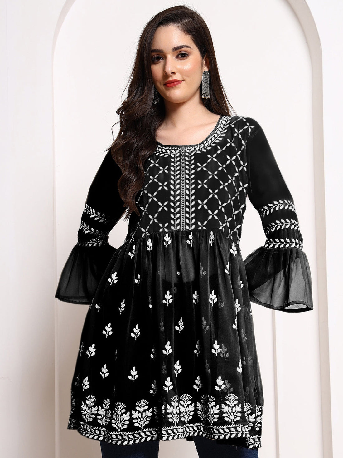 Georgette Chikankari Embroidered Short Kurti