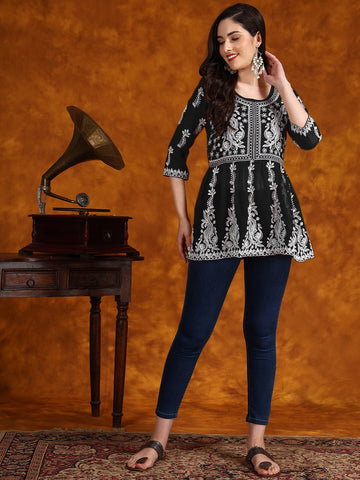 Georgette Chikankari Embroidered Short Kurti