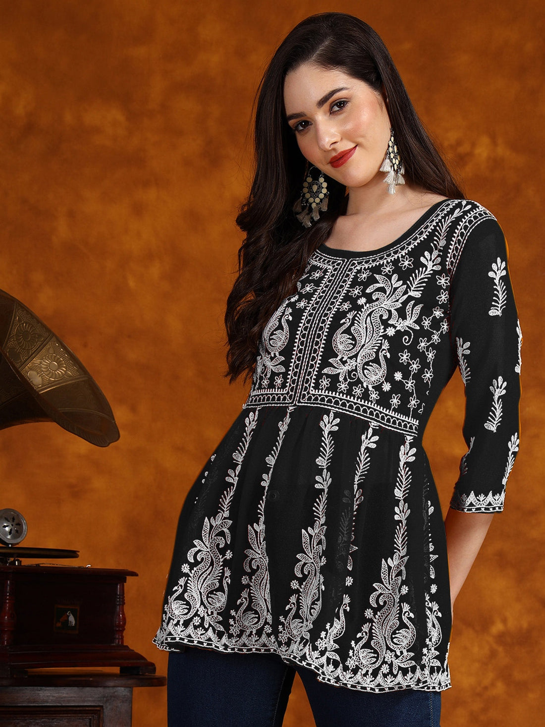 Georgette Chikankari Embroidered Short Kurti