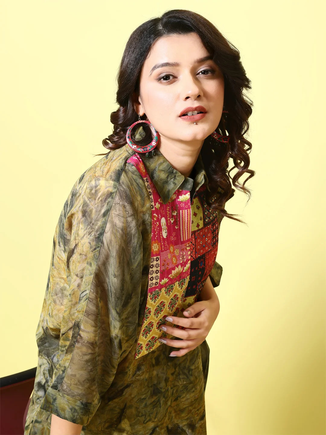 Green Geogette Tie & Dye Patchwork Kurti