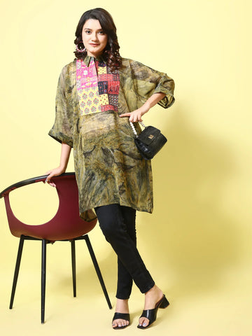 Green Geogette Tie & Dye Patchwork Kurti