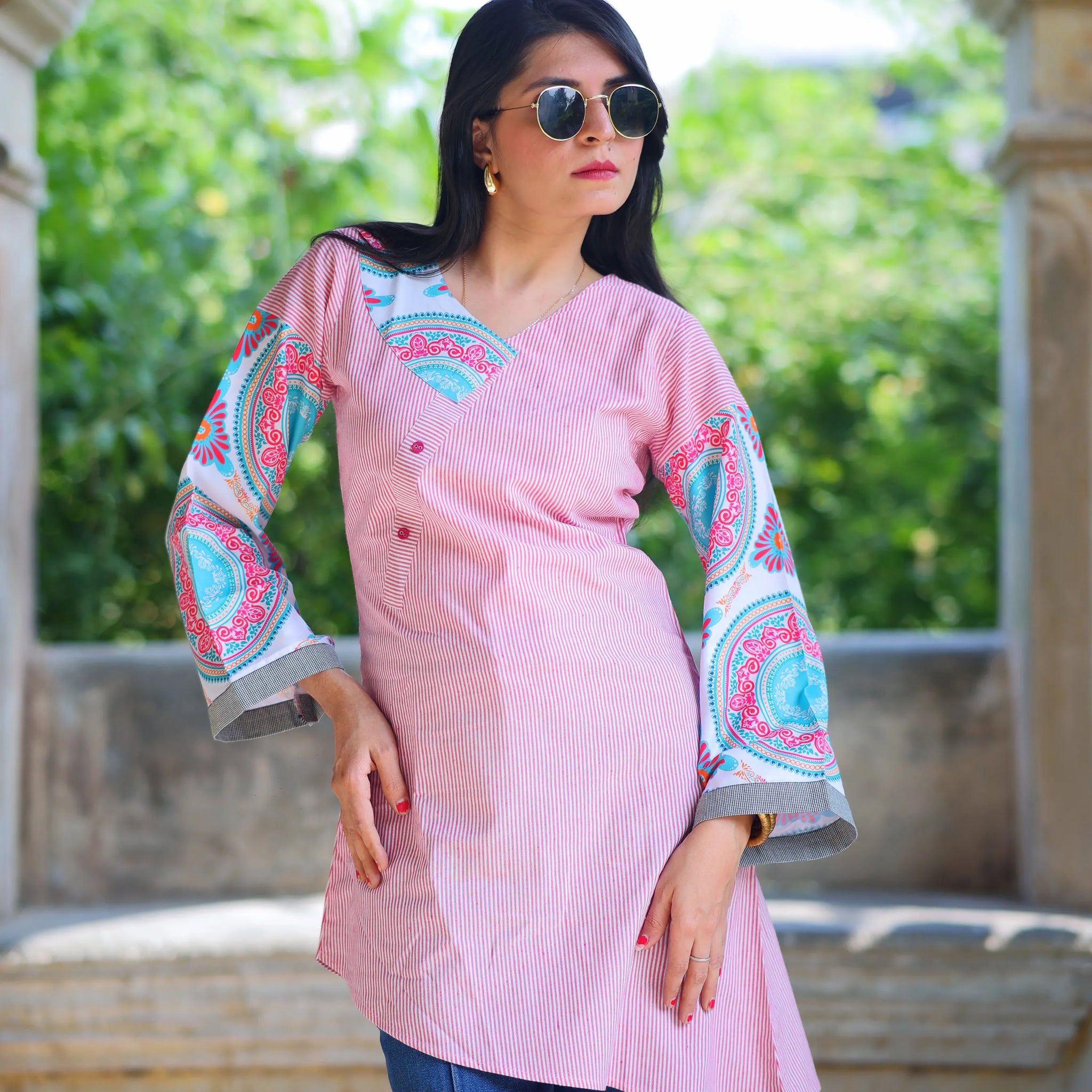 Youthnic Women's Cotton Blend Summer Wear Stripted High Low Kurti