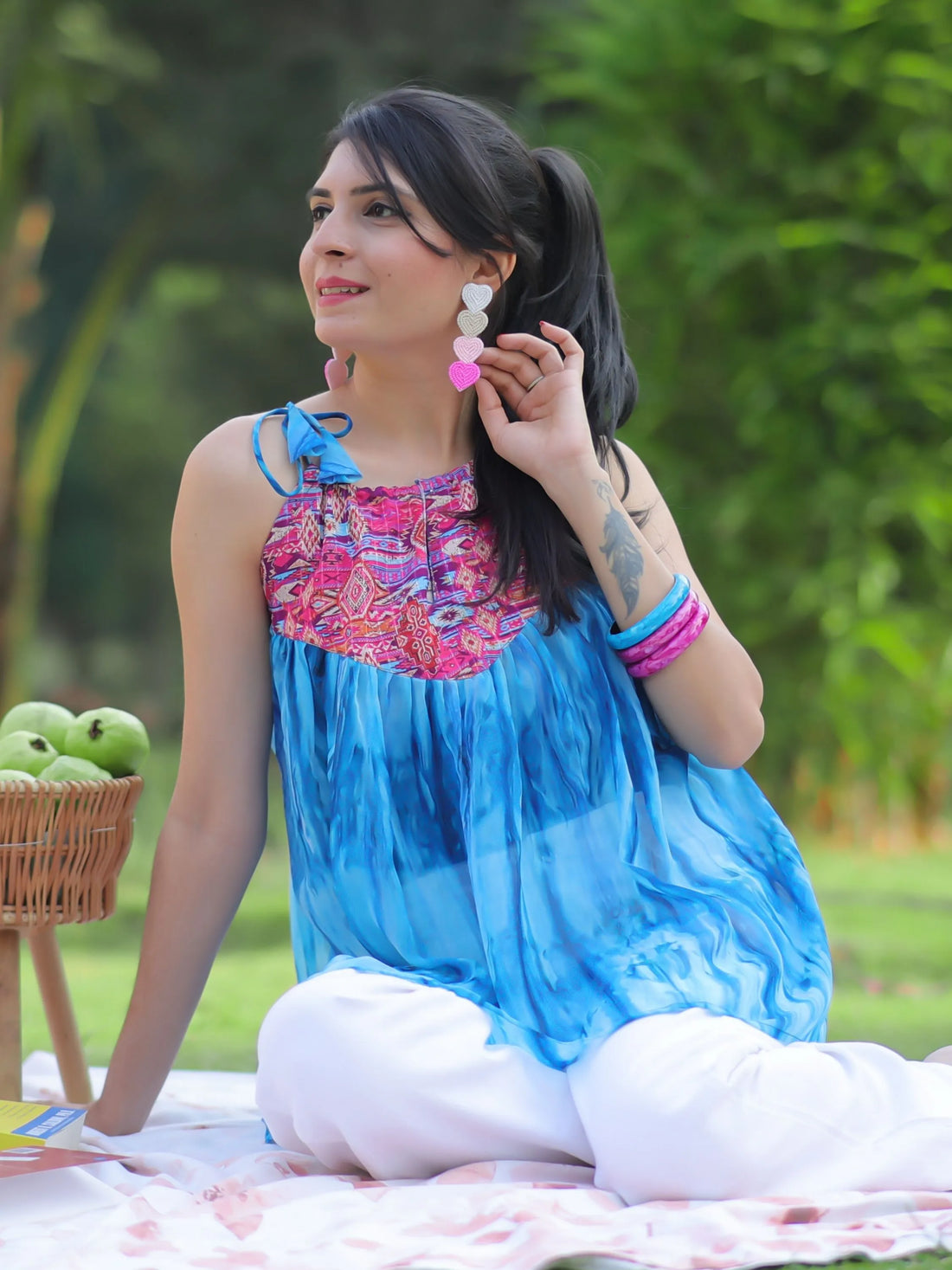 Youthnic Women's Georgette Shoulder Knot Flared Summer wear Top