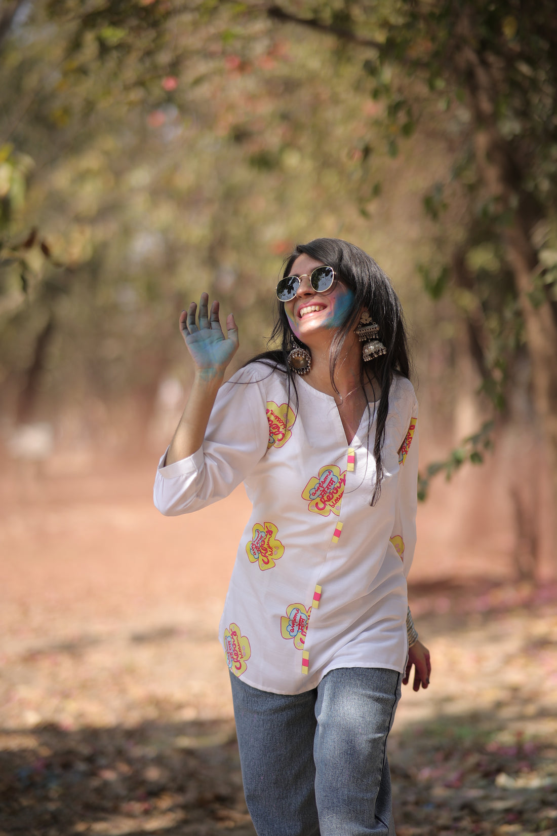 Rayon Digital Print White Short Kurti for holi