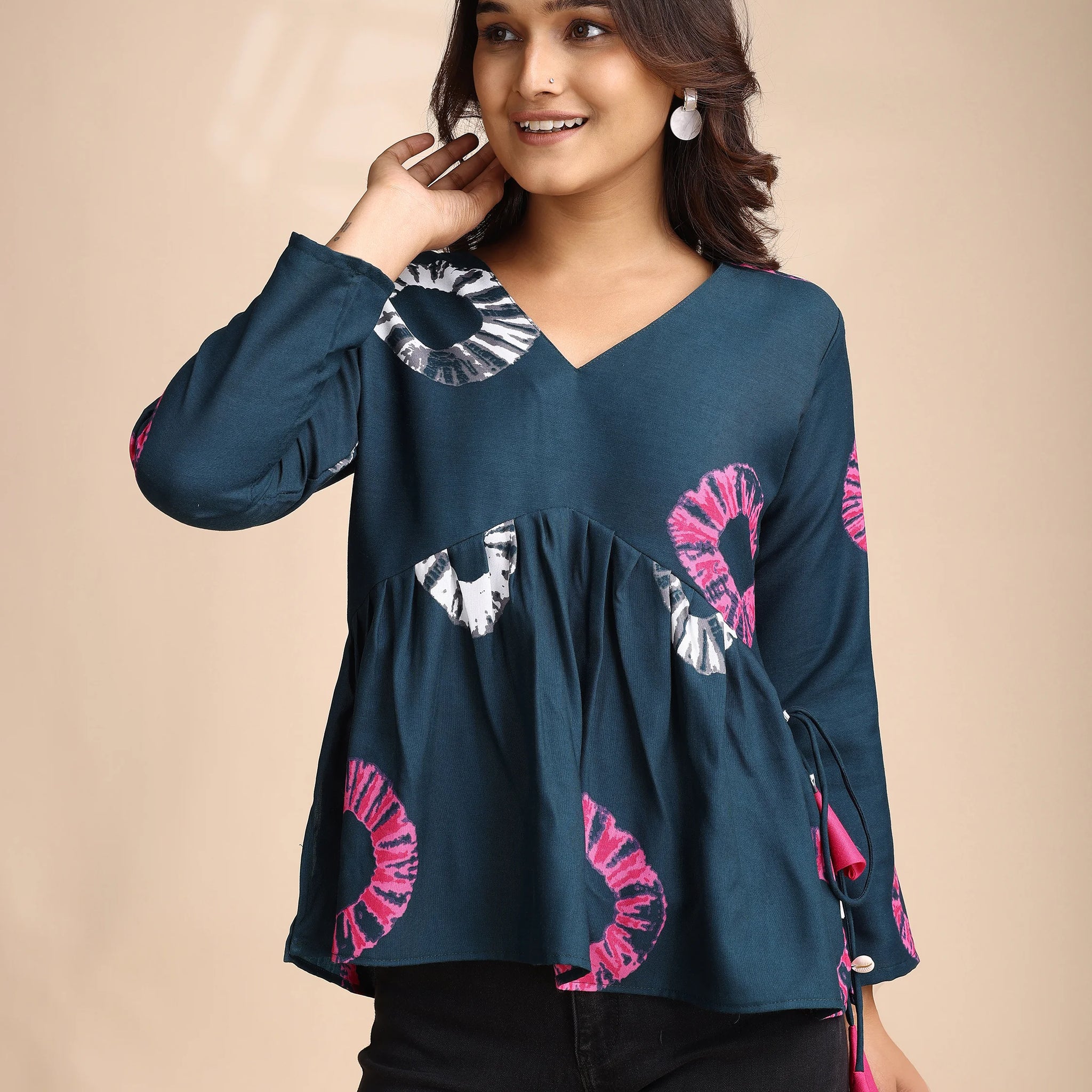 Poly Rayon Printed Alia Cut Peplum Short Kurti