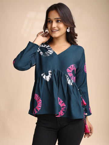 Poly Rayon Printed Alia Cut Peplum Short Kurti