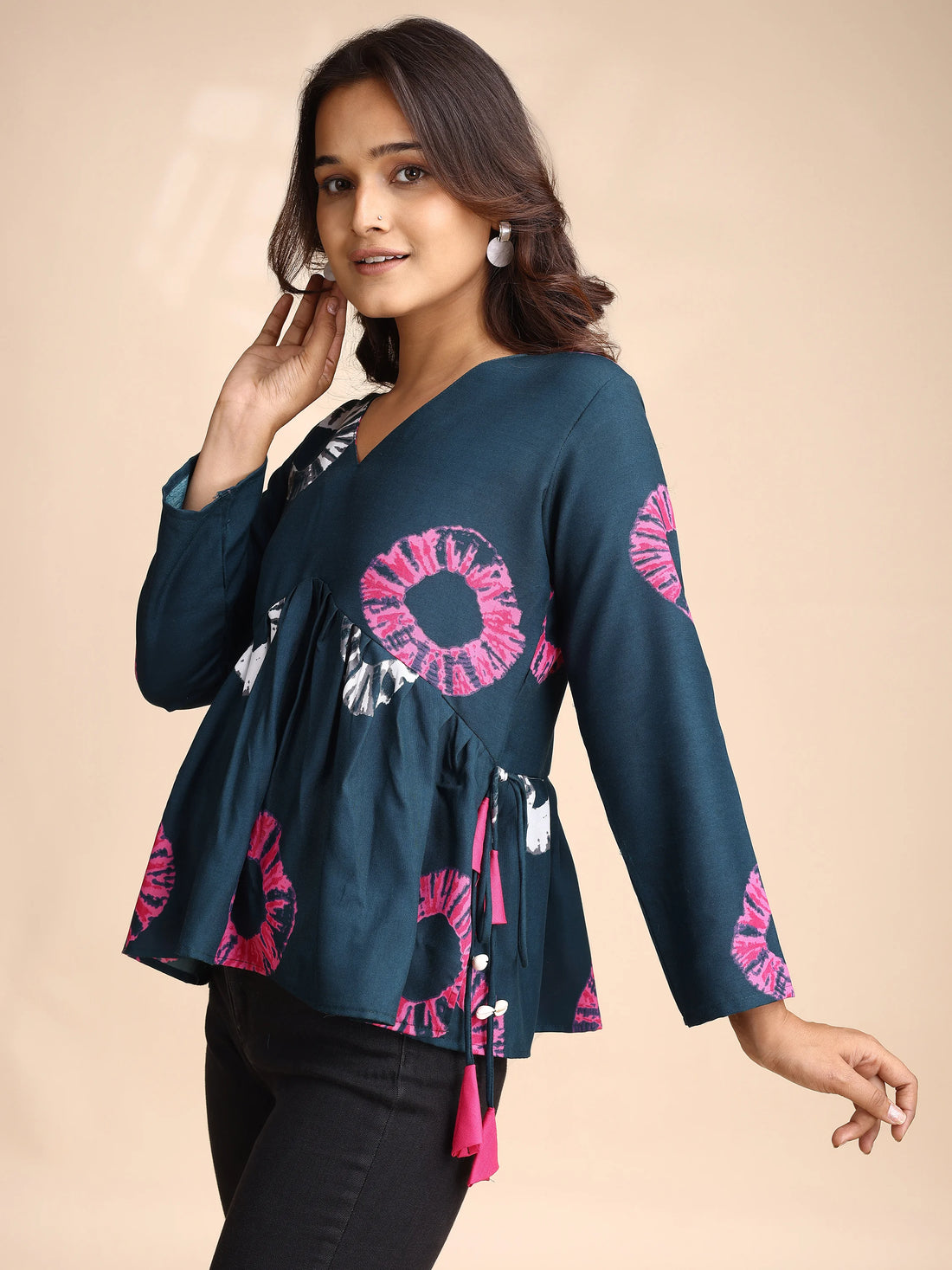 Poly Rayon Printed Alia Cut Peplum Short Kurti