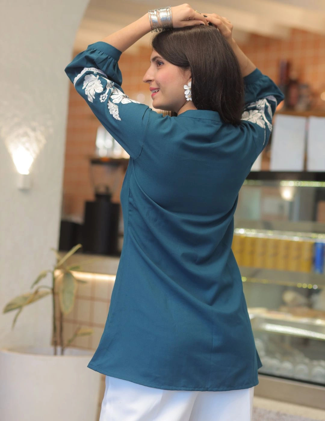 Rama Rayon Embroidered Straight Peplum Top