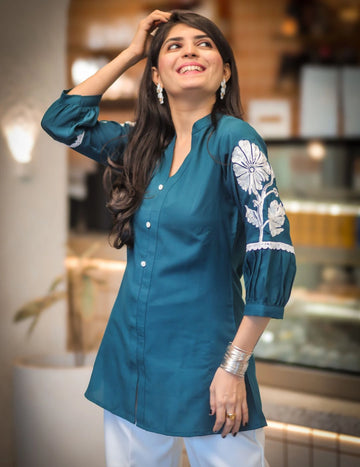 Rama Rayon Embroidered Straight Peplum Top