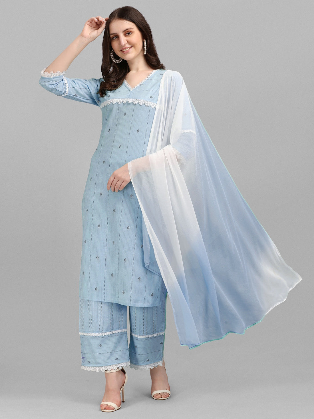 Cotton Woven Kurta Palazzo and Dupatta Set