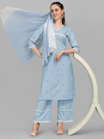 Cotton Woven Kurta Palazzo and Dupatta Set