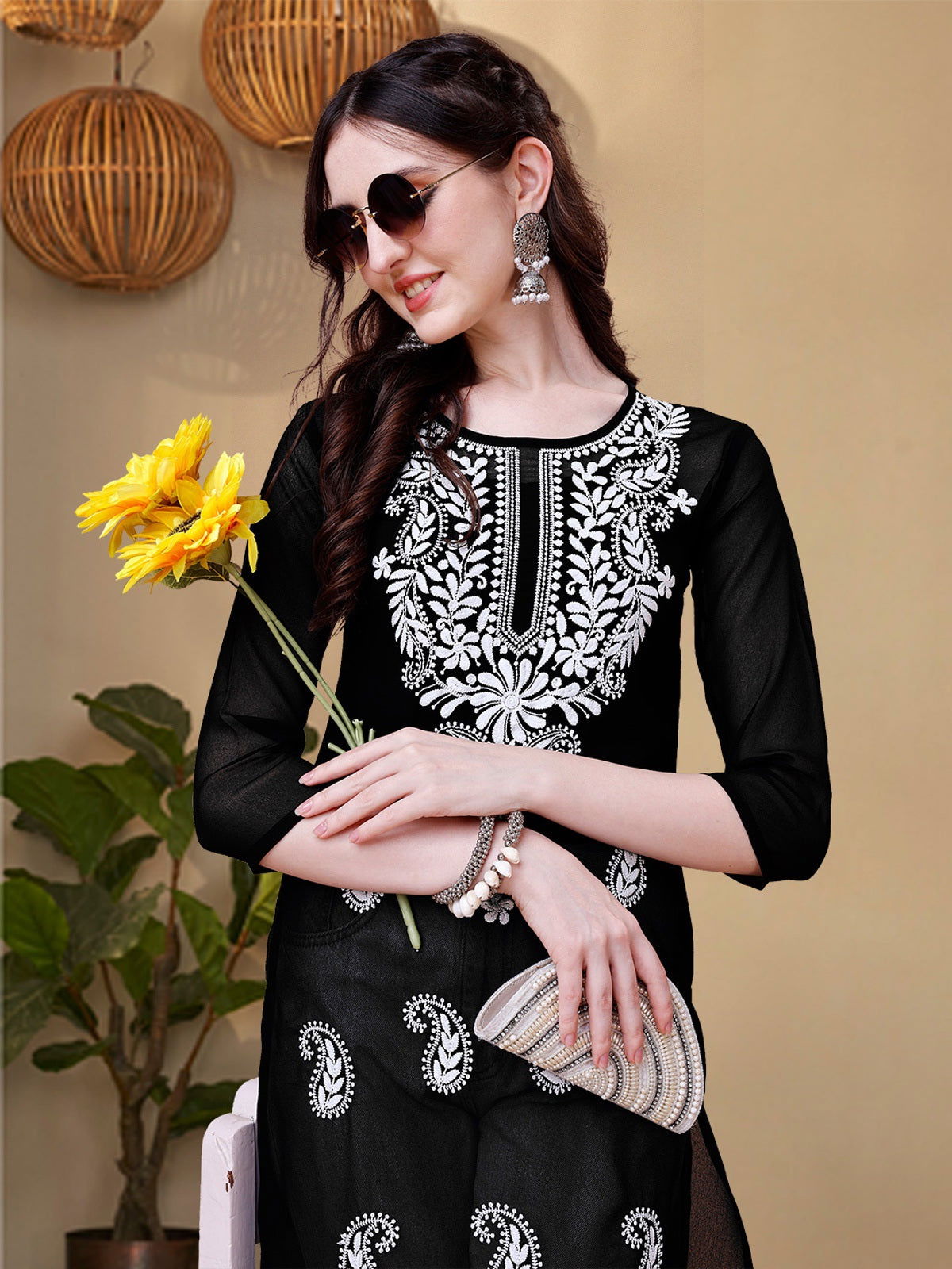 Youthnic - Georgette Embroidered Embroidered Straight Short Kurti