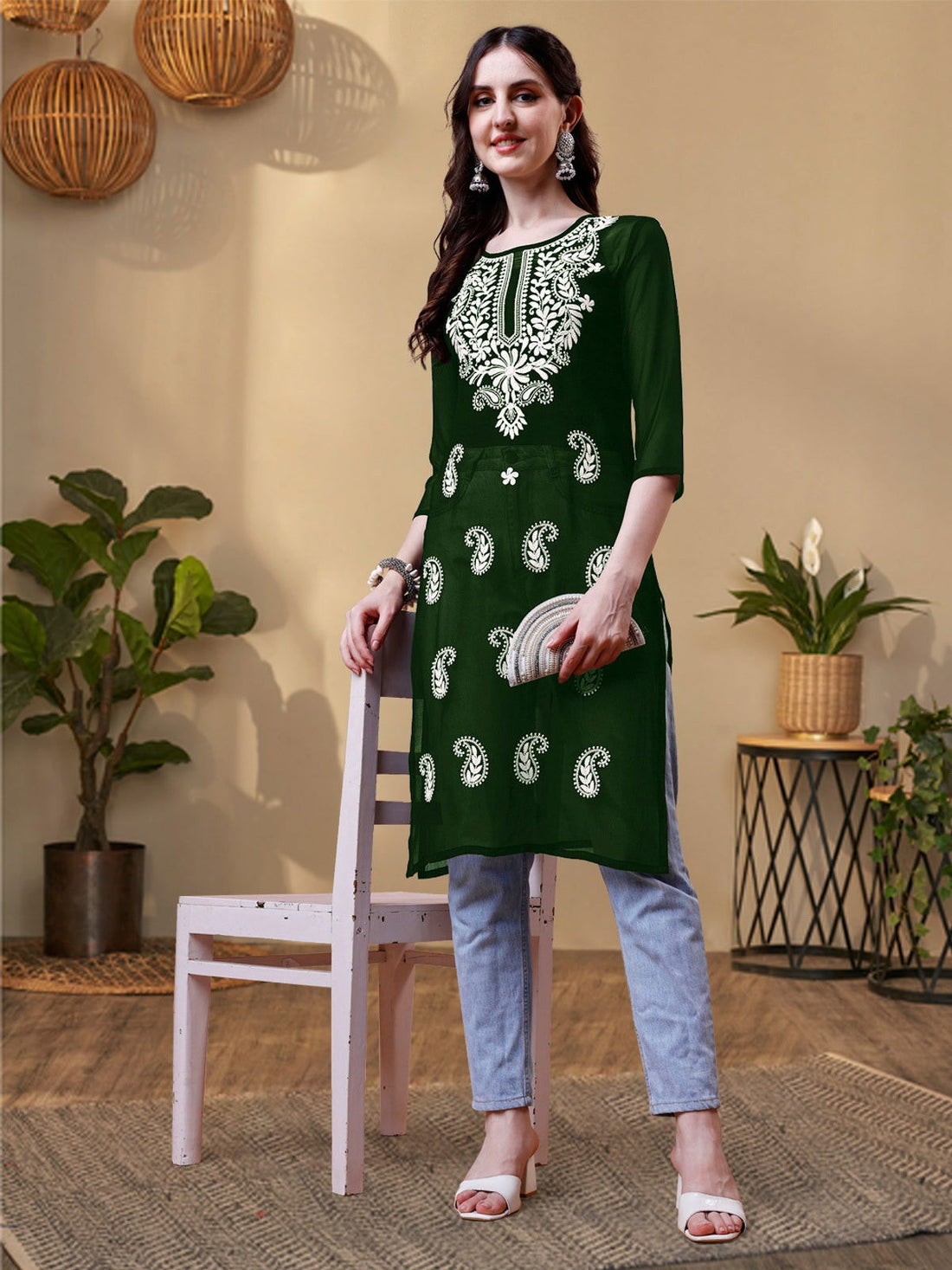 Youthnic - Georgette Embroidered Embroidered Straight Short Kurti