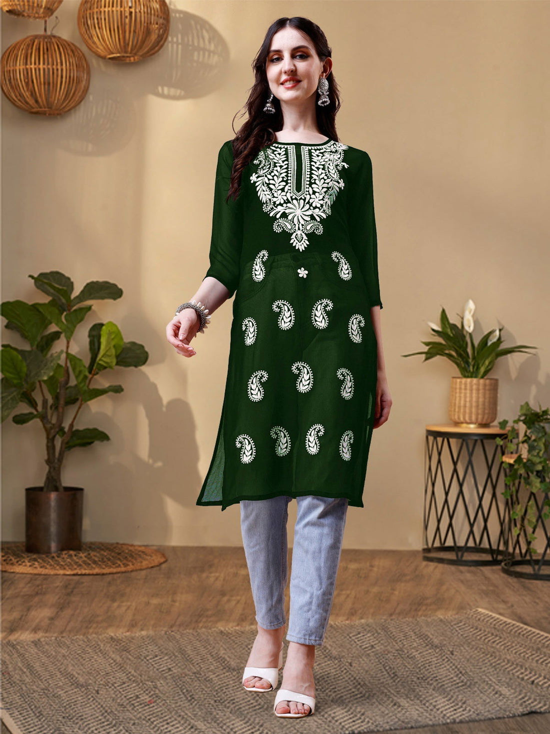 Youthnic - Georgette Embroidered Embroidered Straight Short Kurti