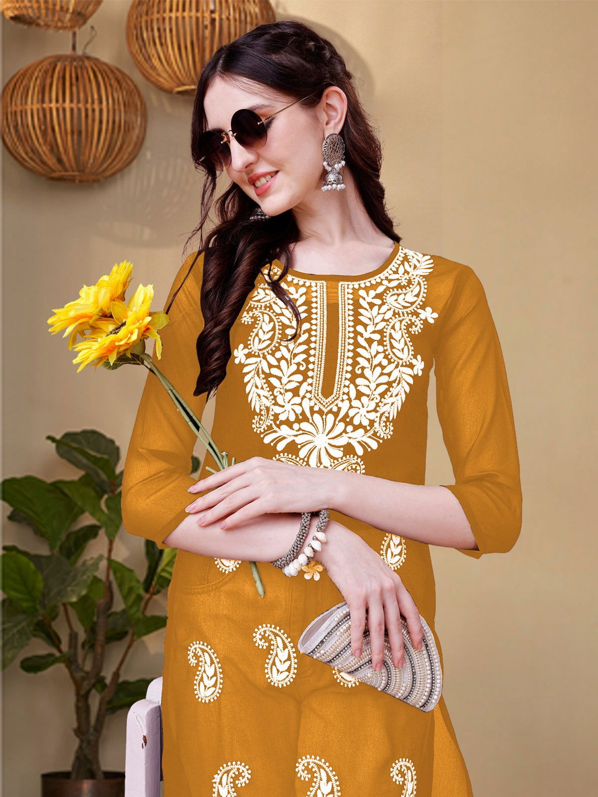Youthnic - Georgette Embroidered Embroidered Straight Short Kurti