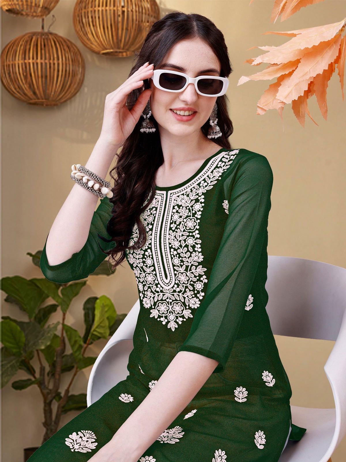Youthnic - Georgette Embroidered Embroidered Straight Short Kurti