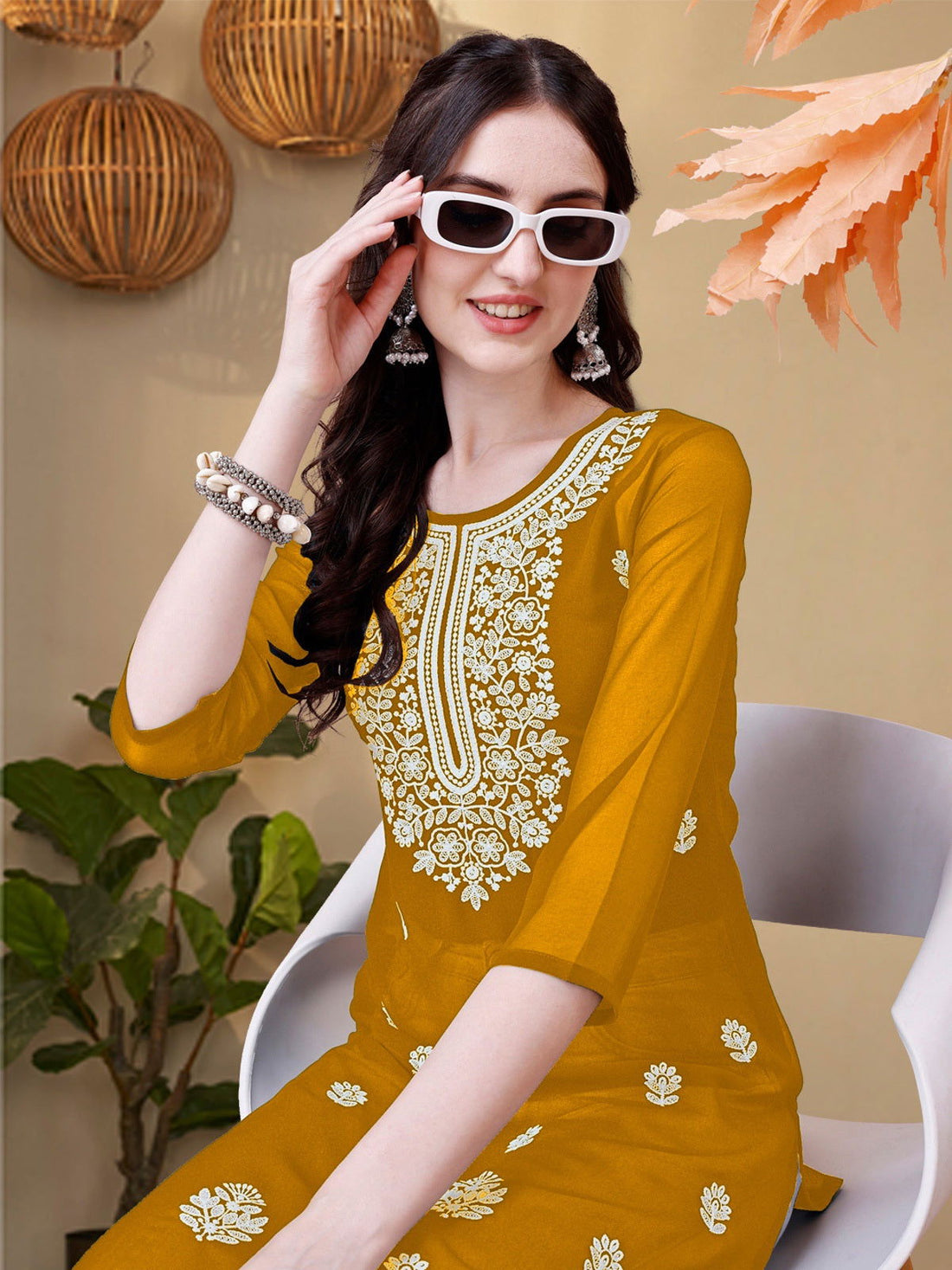 Youthnic - Georgette Embroidered Embroidered Straight Short Kurti