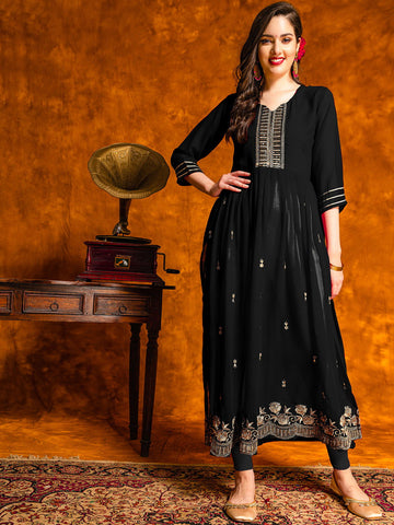 Youthnic - Georgette Embroidered Naira Cut Kurta For Women