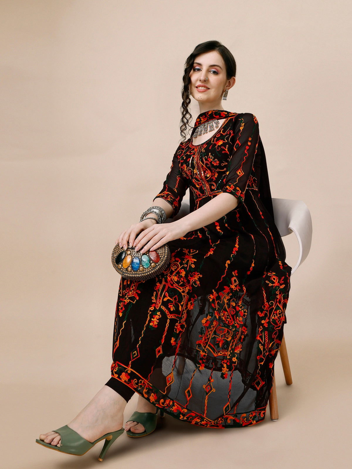 Youthnic - Georgette Embroidered and Sequence Work Anarkali Kurta and Dupatta Set