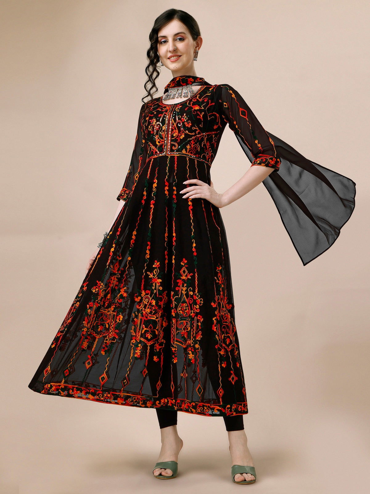 Youthnic - Georgette Embroidered and Sequence Work Anarkali Kurta and Dupatta Set