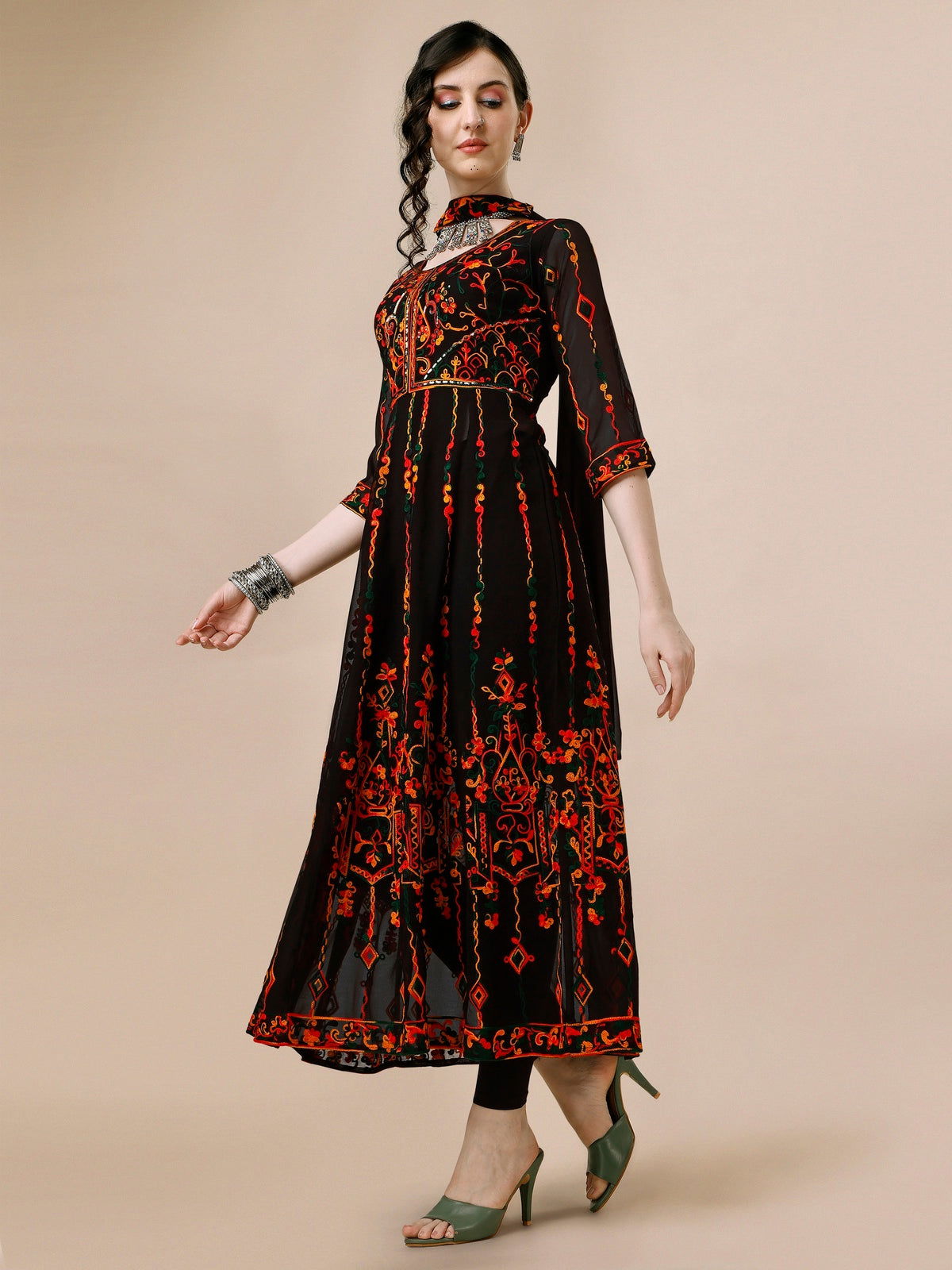 Youthnic - Georgette Embroidered and Sequence Work Anarkali Kurta and Dupatta Set