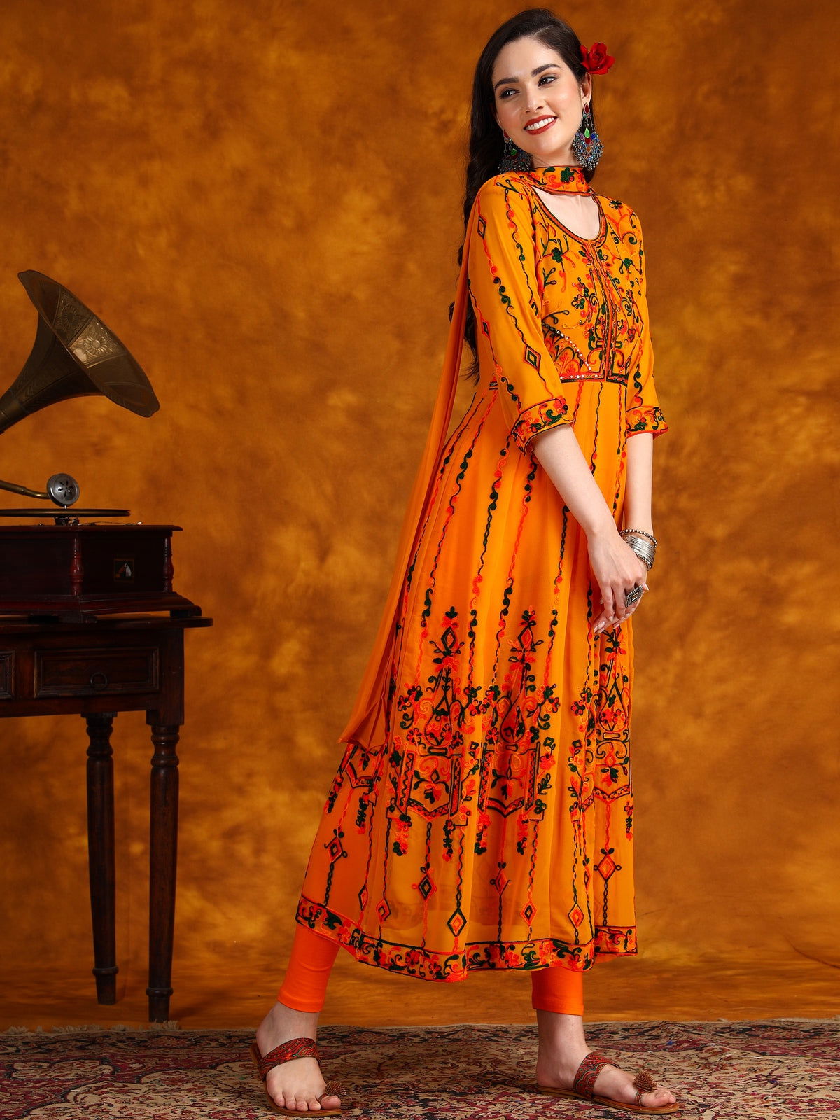 Youthnic - Georgette Embroidered and Sequence Work Anarkali Kurta and Dupatta Set