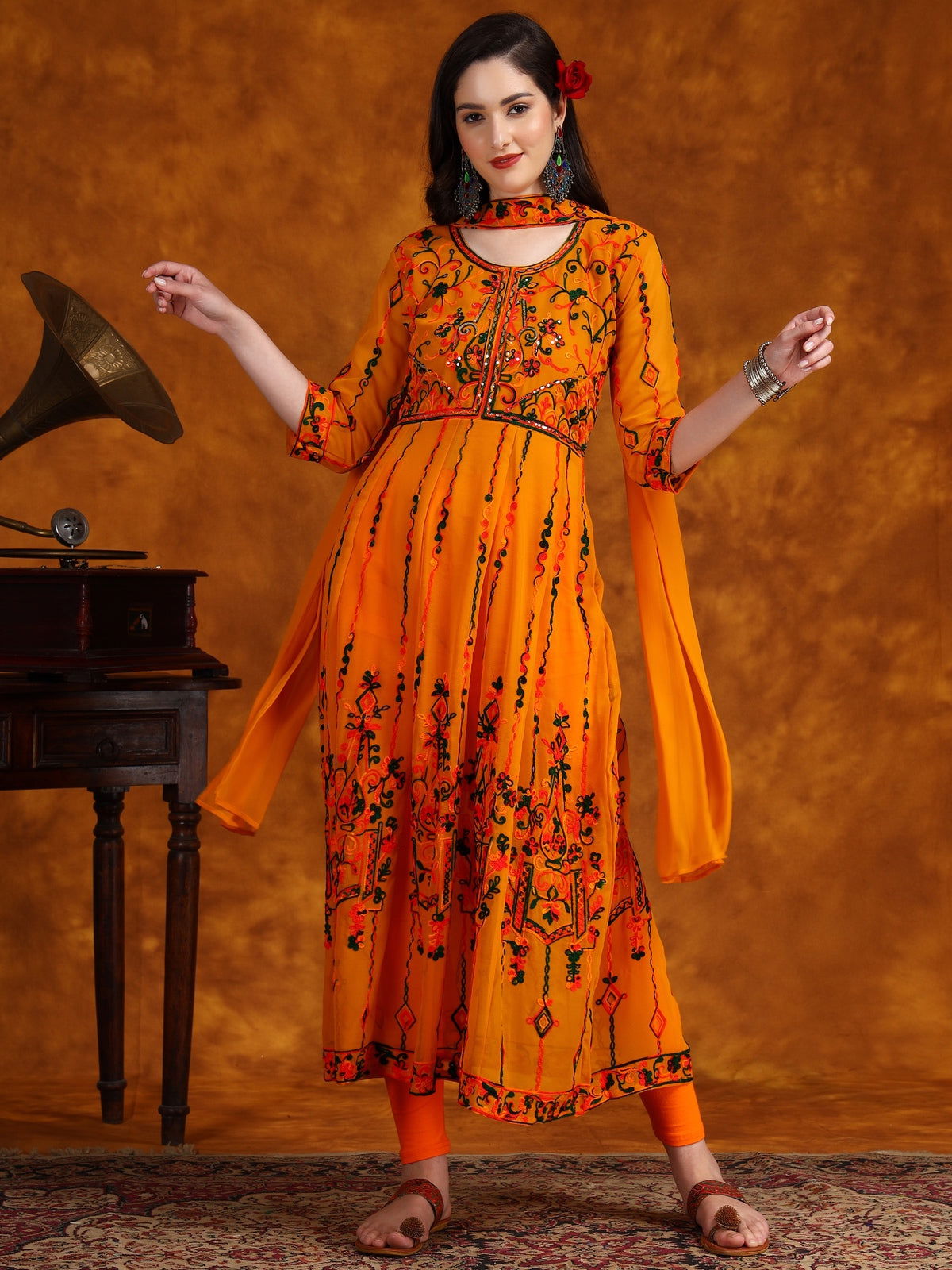 Youthnic - Georgette Embroidered and Sequence Work Anarkali Kurta and Dupatta Set