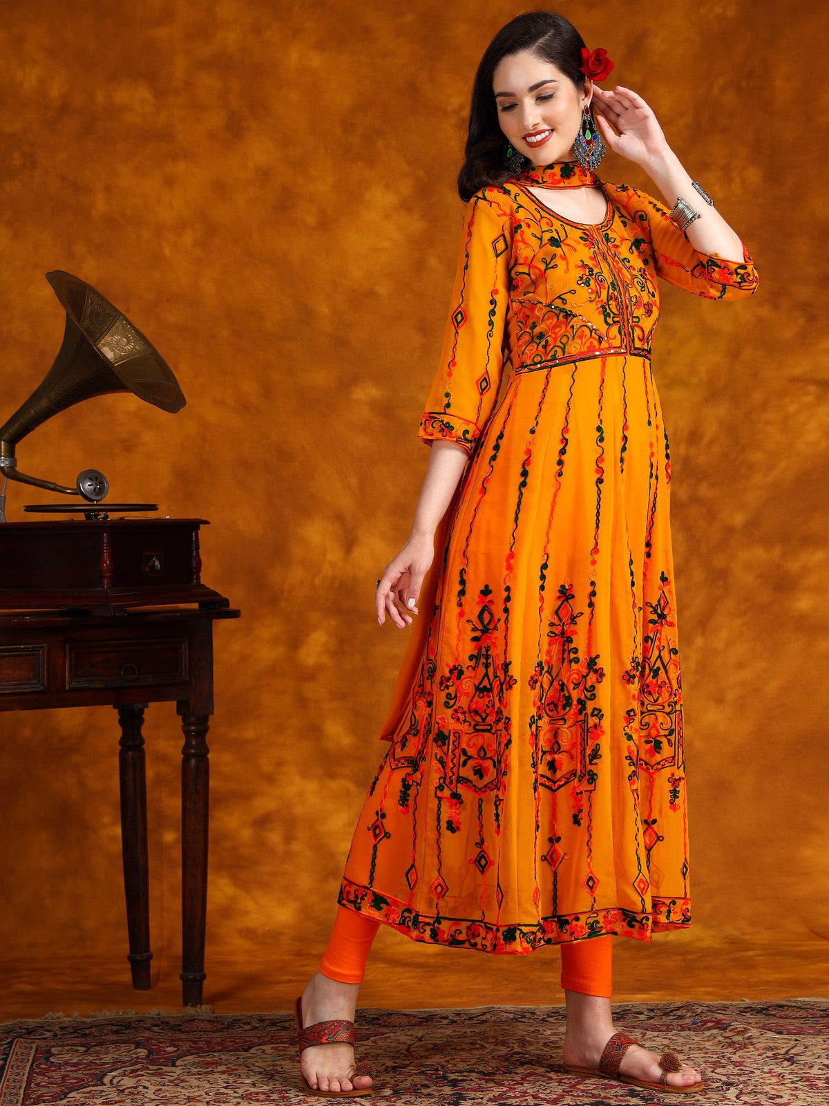 Youthnic - Georgette Embroidered and Sequence Work Anarkali Kurta and Dupatta Set