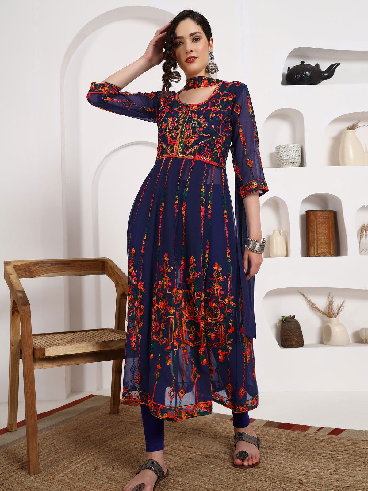 Youthnic - Georgette Embroidered and Sequence Work Anarkali Kurta and Dupatta Set