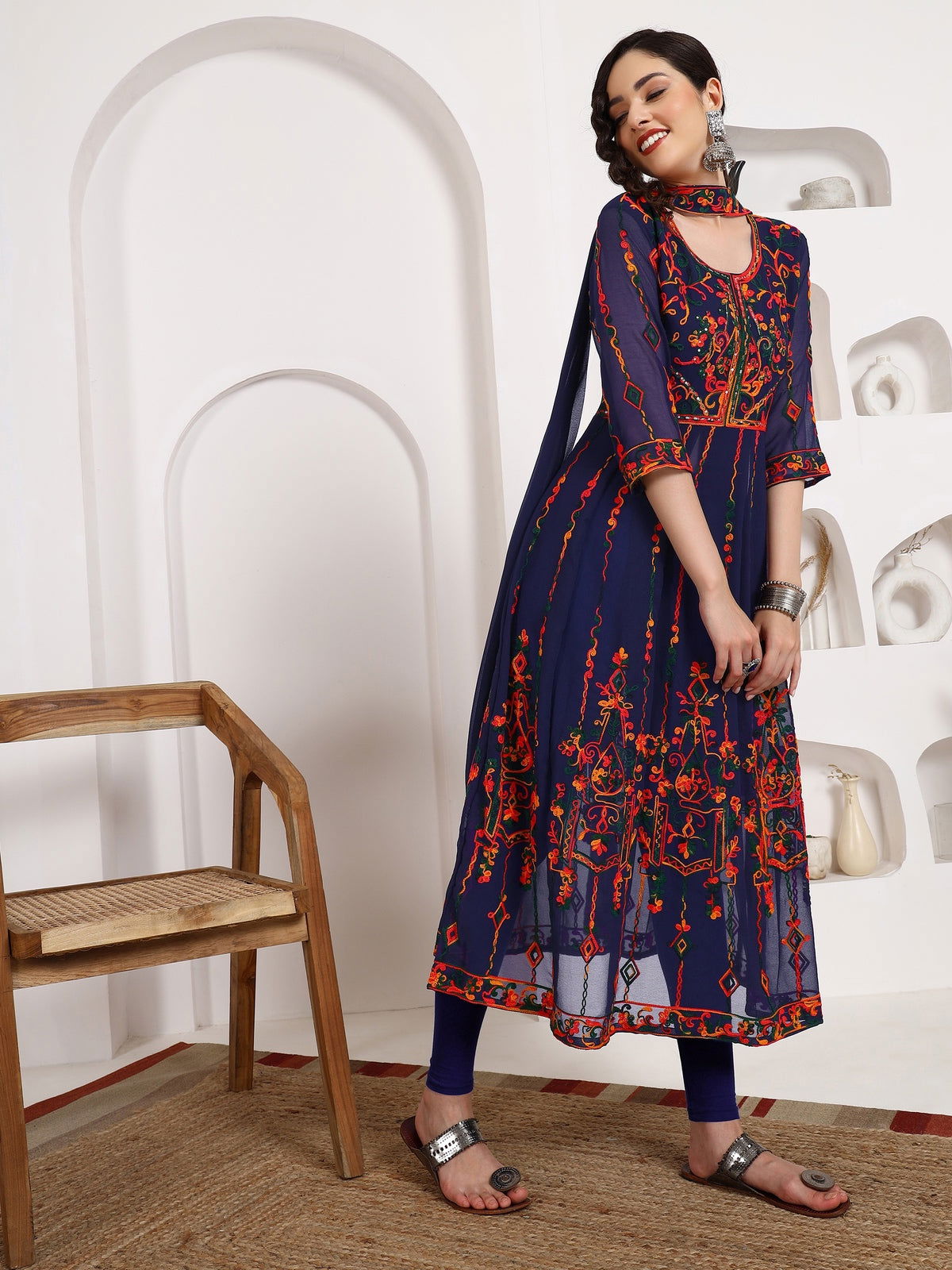 Youthnic - Georgette Embroidered and Sequence Work Anarkali Kurta and Dupatta Set