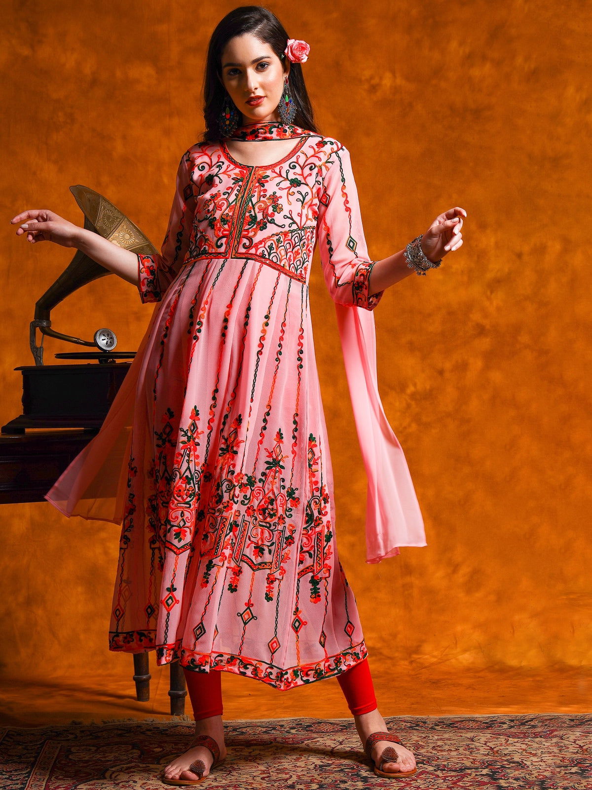 Youthnic - Georgette Embroidered and Sequence Work Anarkali Kurta and Dupatta Set