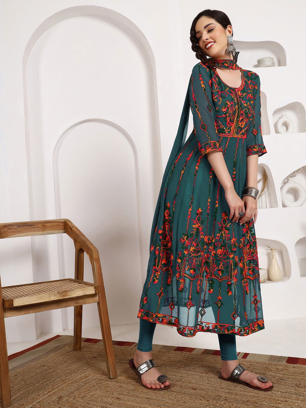 Youthnic - Georgette Embroidered and Sequence Work Anarkali Kurta and Dupatta Set