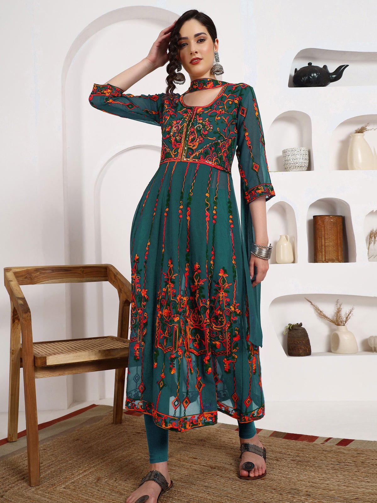 Youthnic - Georgette Embroidered and Sequence Work Anarkali Kurta and Dupatta Set