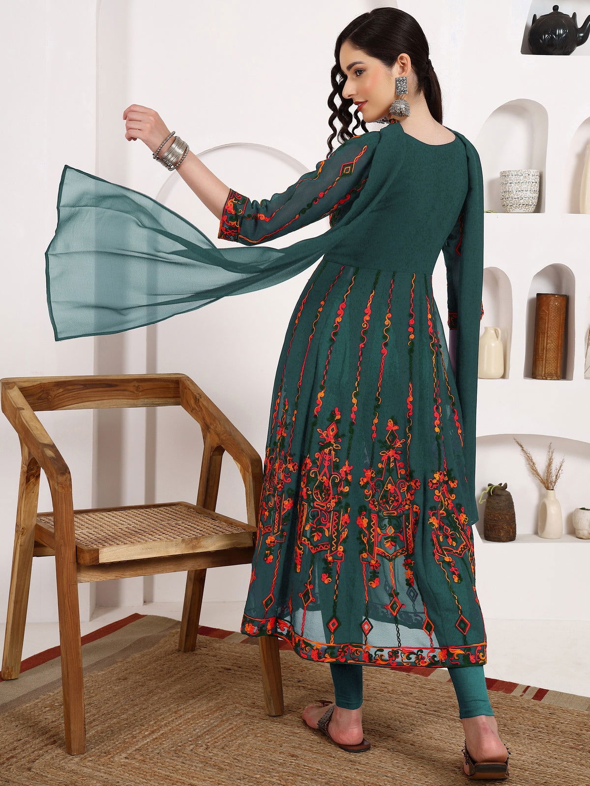 Youthnic - Georgette Embroidered and Sequence Work Anarkali Kurta and Dupatta Set