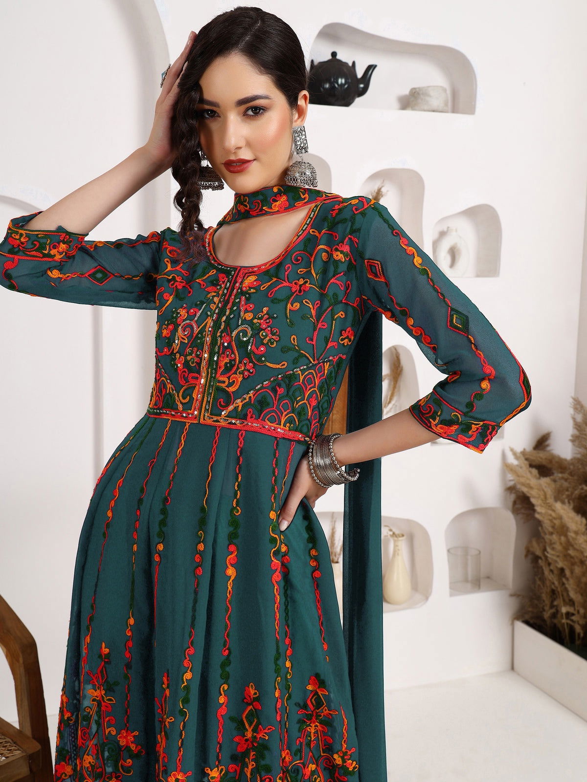 Youthnic - Georgette Embroidered and Sequence Work Anarkali Kurta and Dupatta Set