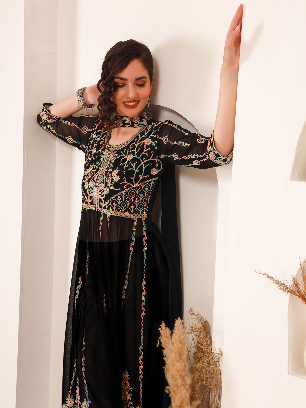 Youthnic - Georgette Embroidered and Sequence Work Naira Cut Kurta and Dupatta Set
