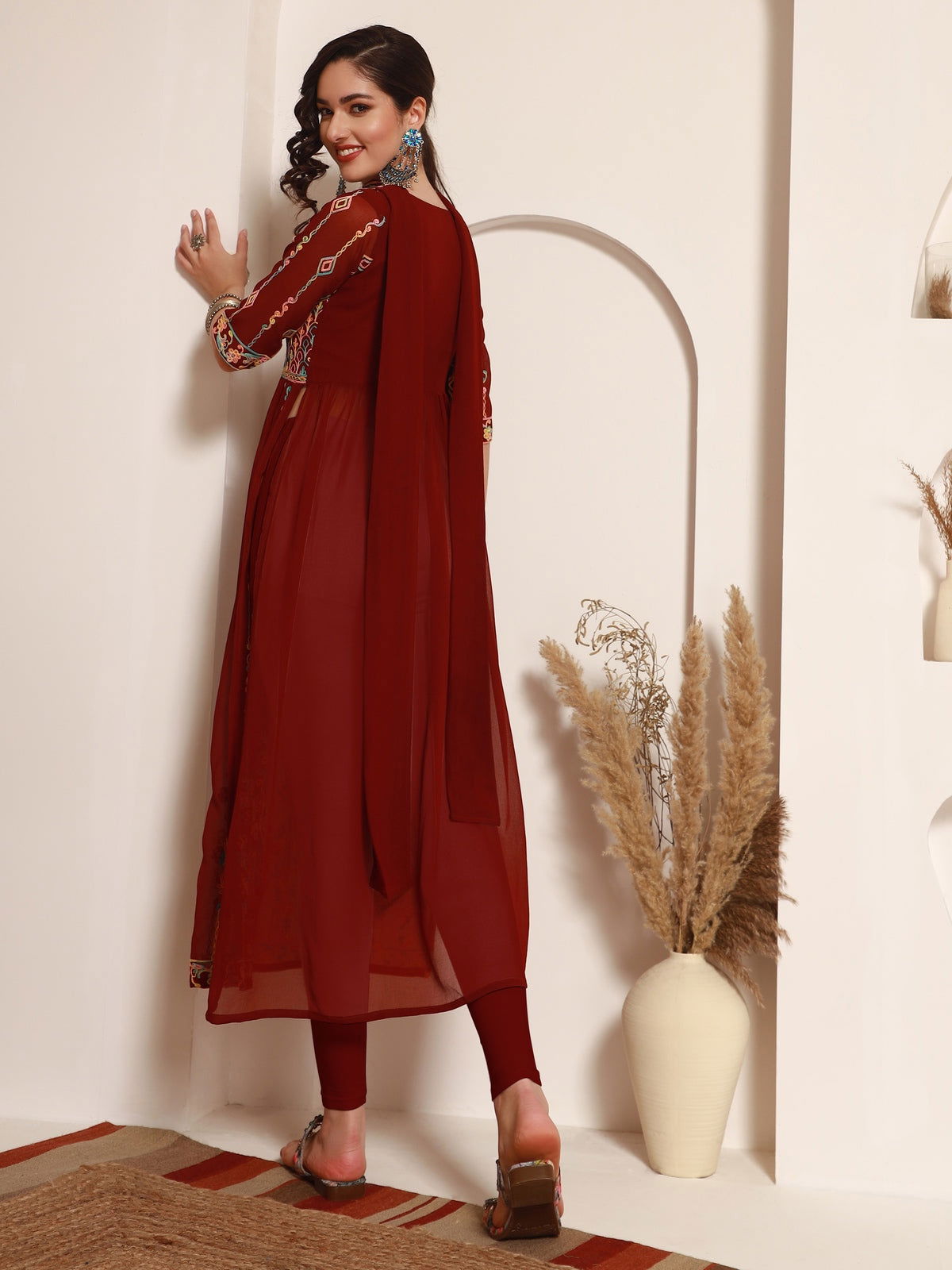 Youthnic - Georgette Embroidered and Sequence Work Naira Cut Kurta and Dupatta Set