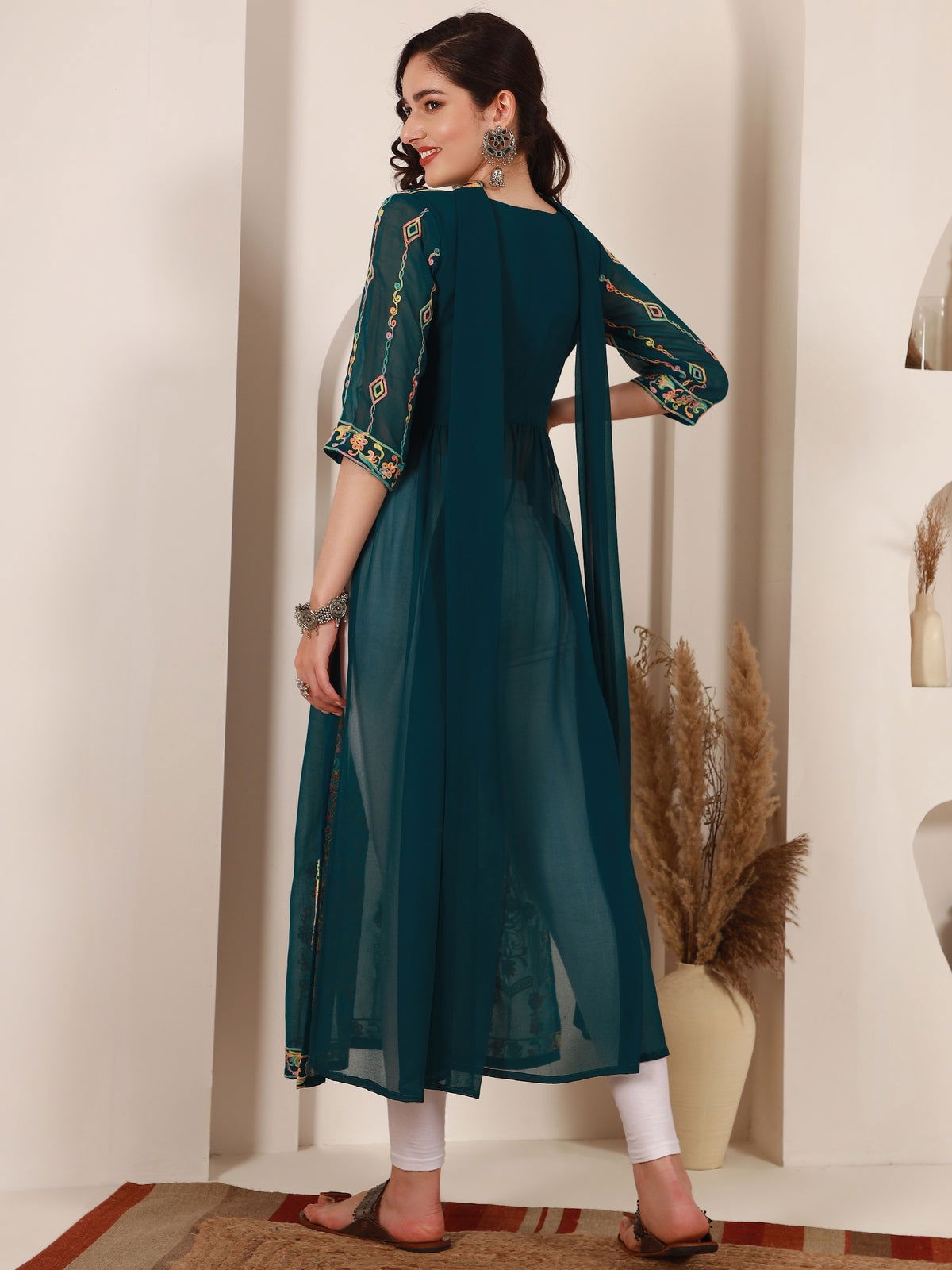 Youthnic - Georgette Embroidered and Sequence Work Naira Cut Kurta and Dupatta Set