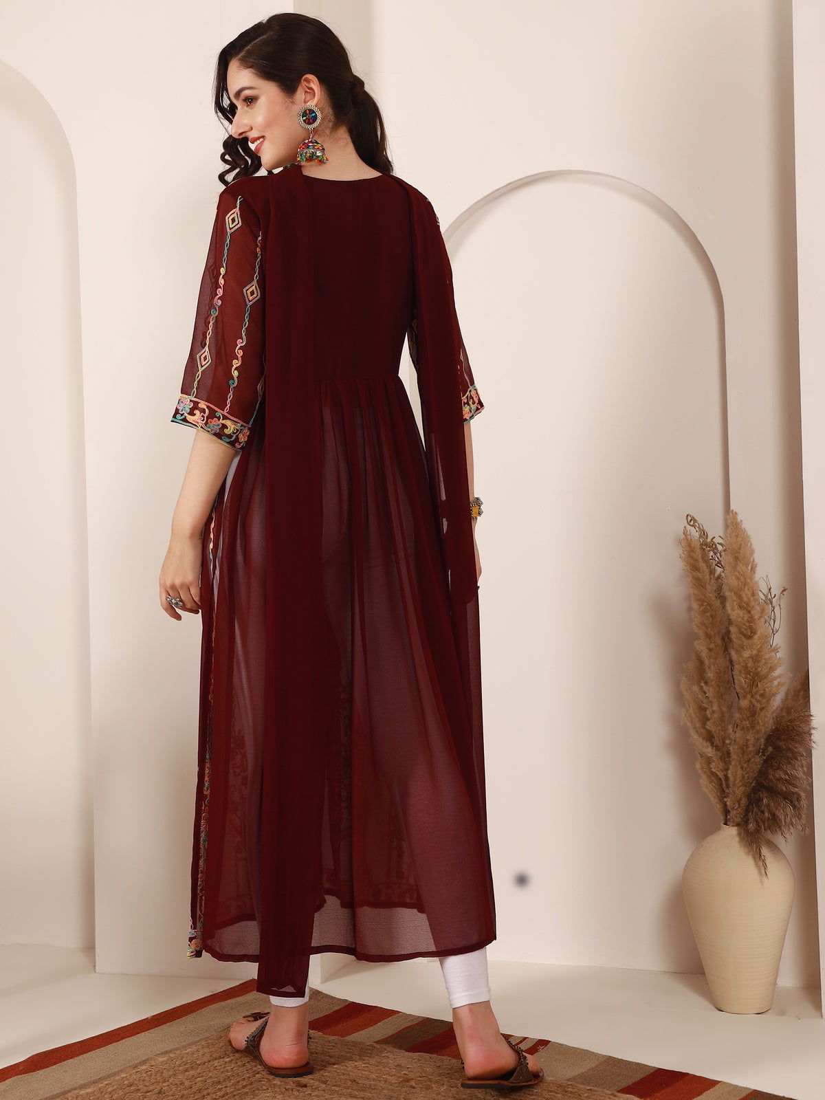 Youthnic - Georgette Embroidered and Sequence Work Naira Cut Kurta and Dupatta Set