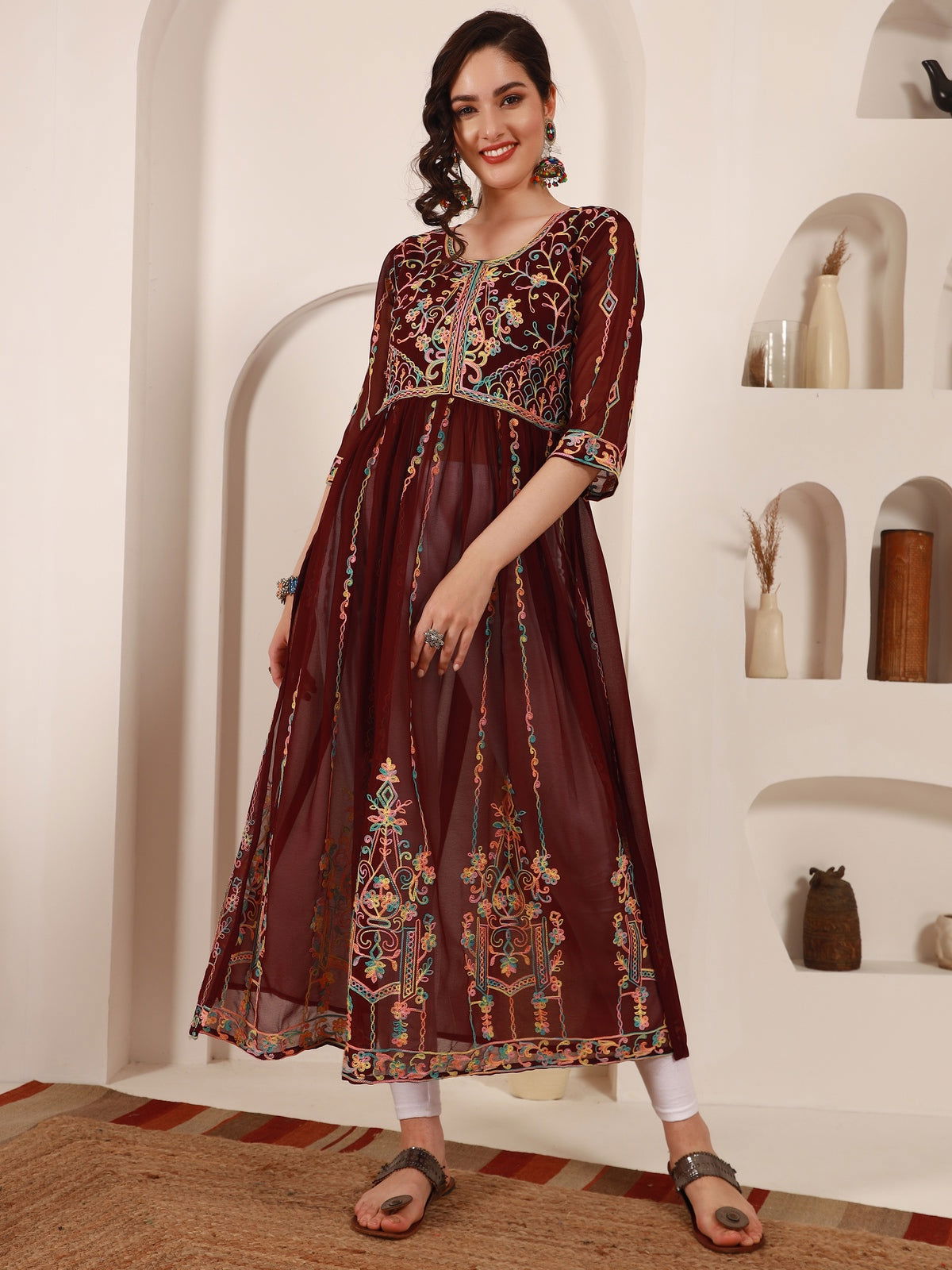 Youthnic - Georgette Embroidered and Sequence Work Naira Cut Kurta and Dupatta Set