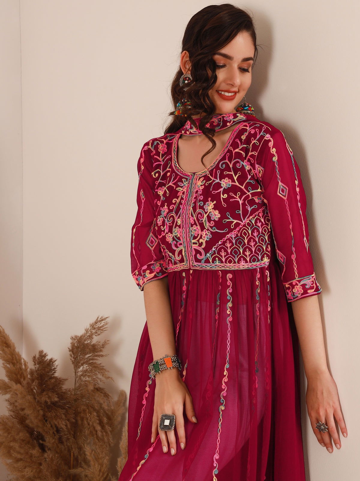 Youthnic - Georgette Embroidered and Sequence Work Naira Cut Kurta and Dupatta Set