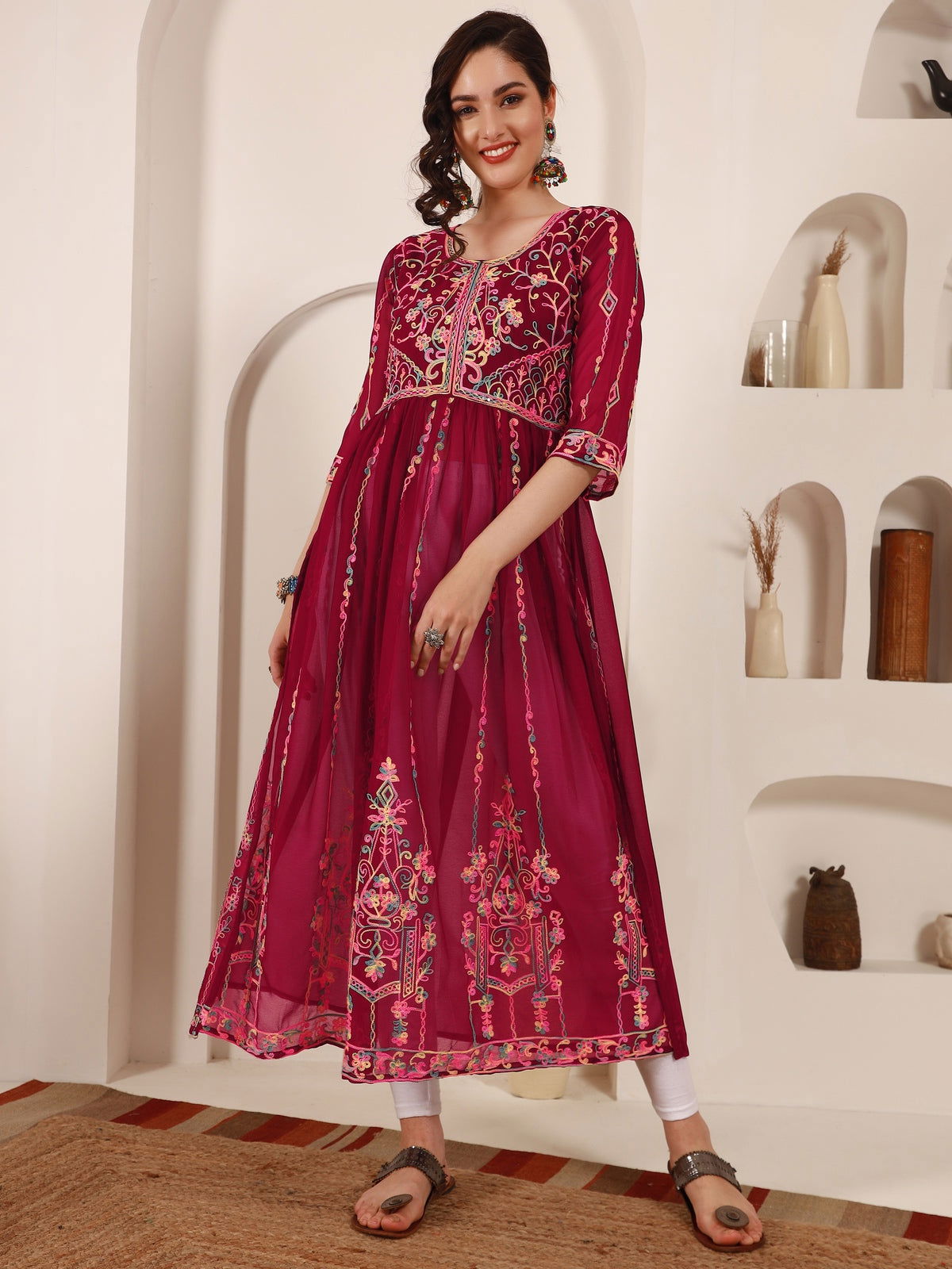 Youthnic - Georgette Embroidered and Sequence Work Naira Cut Kurta and Dupatta Set